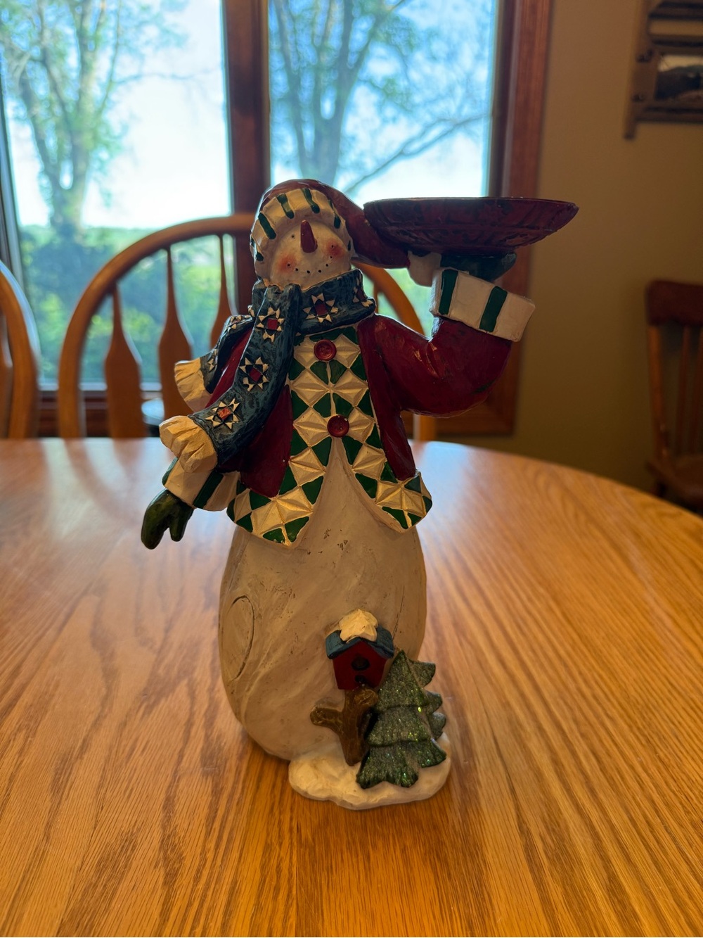 Decorative Red & White Snowman Holiday Figurine Candle Holder